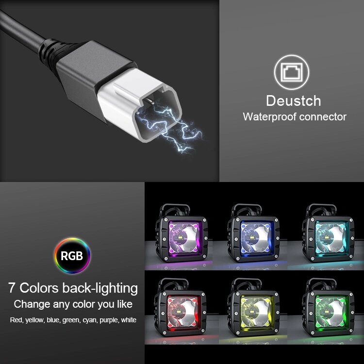 Две светодиодные фары Aurora ALO-2-T-P23Q 30W, RGB ПОДСВЕТКА 9